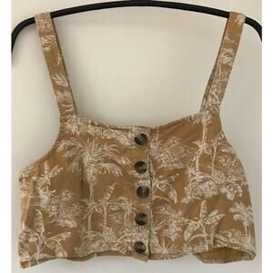 American Eagle Outfitters Tropical Palm Tree Linen Cotton Crop Tank Top M 34"